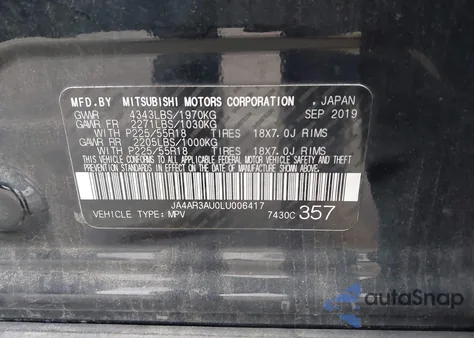 2020 Mitsubishi Outlander Sport 2.0 Es Awc from USA, damaged, VIN JA4AR3AU0LU006417